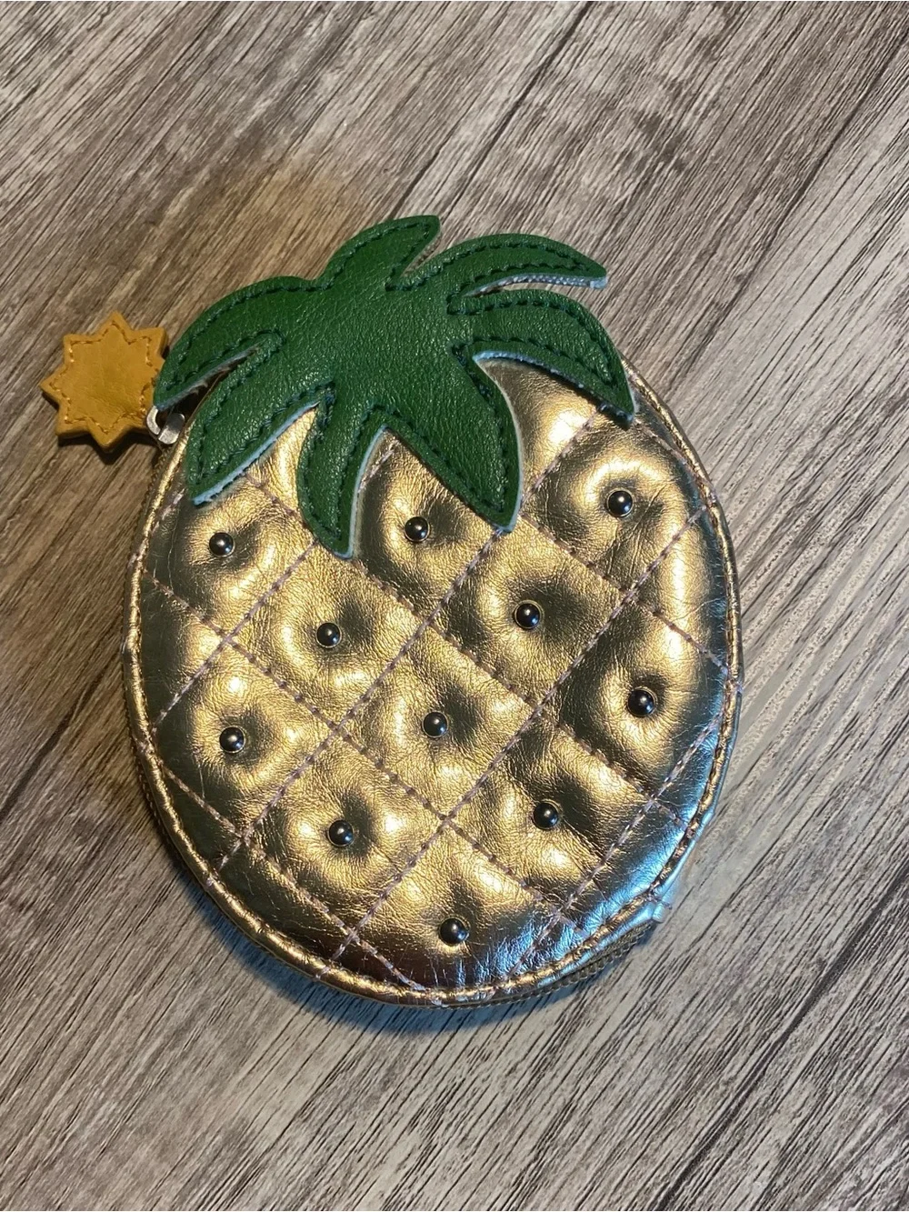 Relic Metallic Gold Pineapple Coin Pouch with Green Stem